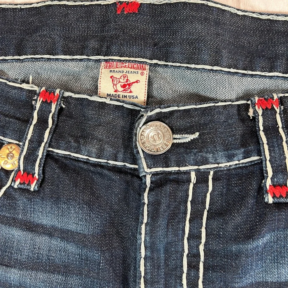 True Religion Ricky Super T Mens 40 Dark Wash Contrast Stitch Straight Jeans USA